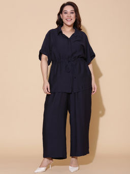 THE PINK MOON - Women Navy Blue Solid/Plain Polyester Shirt