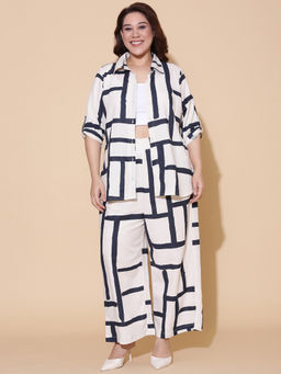 THE PINK MOON - Women Off White Printed Linen Blend Shirt