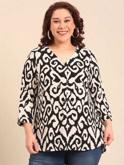 THE PINK MOON - Women Black Abstract Crepe Top