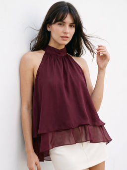 Outzidr - Women Maroon Solid/Plain Polyester Top