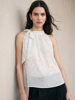 Outzidr - Women Cream Polka Dots Polyester Top