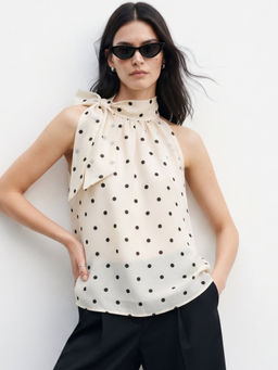 Outzidr - Women Off White Polka Dots Polyester Top