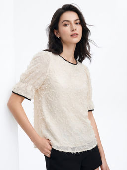 Outzidr - Women Off White Solid/Plain Polyester Top