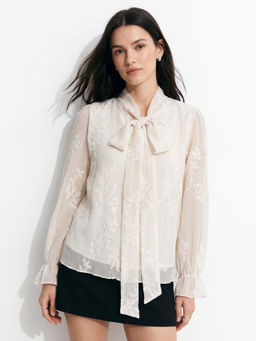 Outzidr - Women Off White Floral Polyester Top