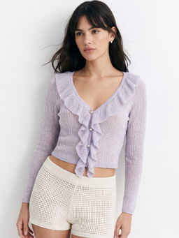 Outzidr - Women Lavender Solid/Plain Polyester Crop Top