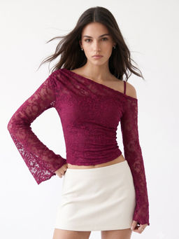 Outzidr - Women Maroon Embroidered Polyester Crop Top