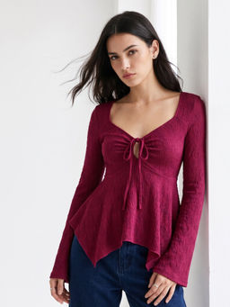 Outzidr - Women Maroon Textured Polyester Top