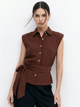 Outzidr - Women Brown Solid/Plain Polyester Shirt