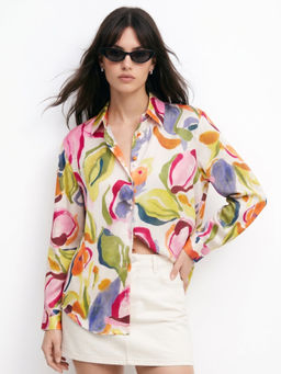 Outzidr - Women Multi-Color Printed Polyester Shirt