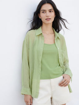 Outzidr - Women Green Solid/Plain Polyester Shirt