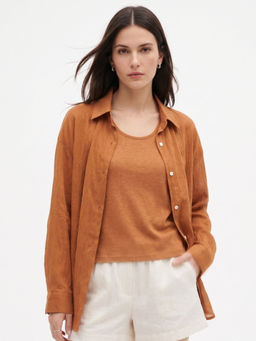 Outzidr - Women Orange Solid/Plain Polyester Shirt