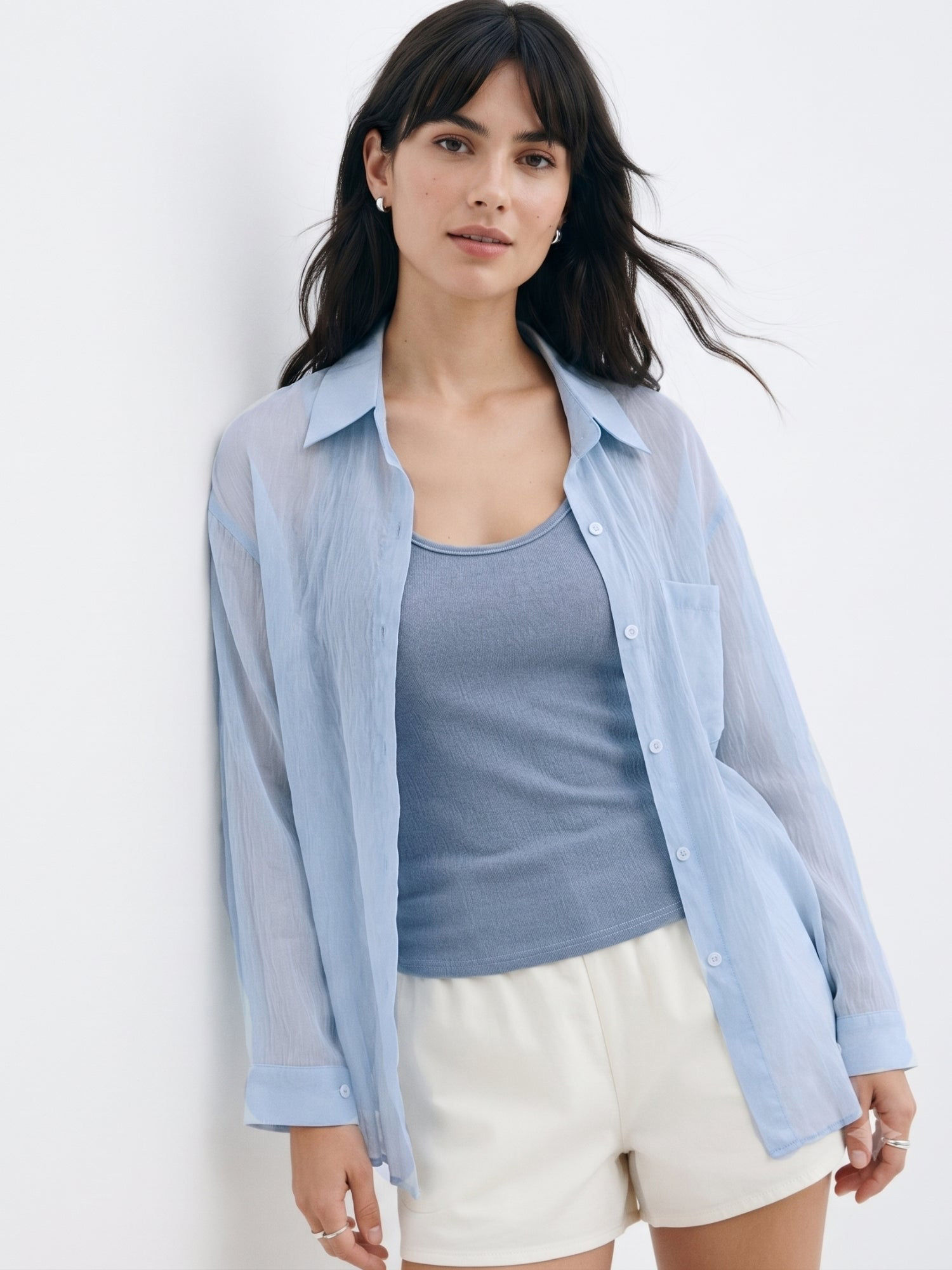 outzidr Women Blue Solid/Plain Polyester Shirt-picture-11