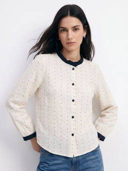Outzidr - Women White Polka Dots Polyester Shirt