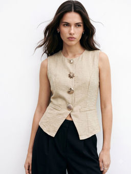 Outzidr - Women Beige Solid/Plain Polyester Tank Top