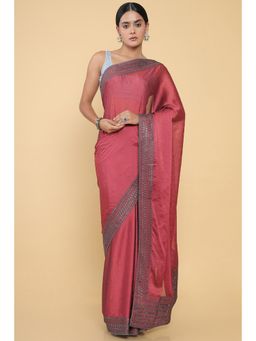 Soch - Women Maroon Georgette Embellished & Sequined Saree with Unstitched Blouse