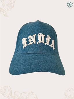 Maatir - Blue Denim Embroidered India In White Premium Baseball Cap