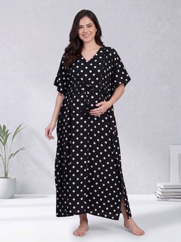 Secret Wish - Black Polka Dots Rayon Maternity Kaftan