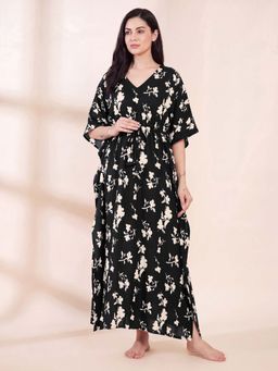 Secret Wish - Black Floral Rayon Maternity Kaftan