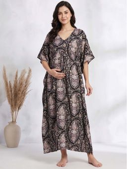 Secret Wish - Black Paisley Rayon Maternity Kaftan