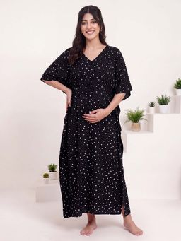 Secret Wish - Black Polka Dots Rayon Maternity Kaftan