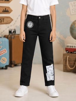 KiddoPanti - Boys Explorer Patch Graphic Printed Back Elasticated Waist Jeans