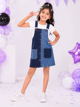 KiddoPanti - Girls Denim Contrast Wash Effect Dungaree Skirt