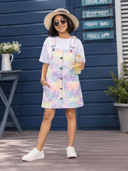 KiddoPanti - Girls Denim Tie And Die Dungaree Skirt