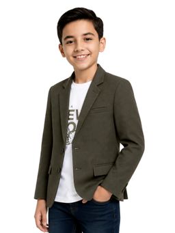 CHARCHIT - Boys Regular Solid Blazer with T-Shirt- Coffee