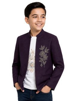 CHARCHIT - Boys Floral Embellished Jodhpuri Blazer with T-Shirt- Violet