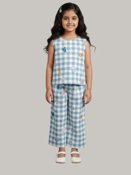 KEVORA APPARELS - Girl Blue Gingham Checked Co-Ord Set