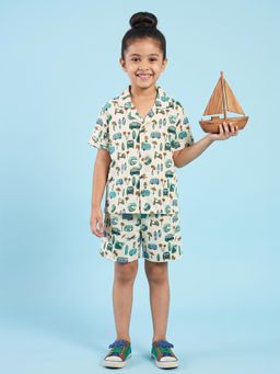 BREATH:ABLES - Cotton Half Sleeves Beach Inspired Shirt and Shorts White