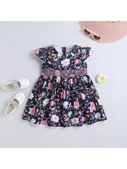 mama & bebe - Baby Girls Navy Blue Cotton Floral Dress