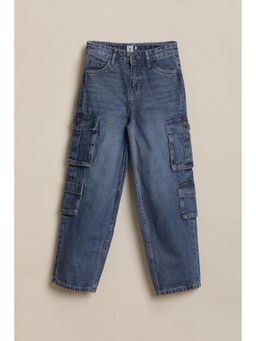 Allen Solly - Navy Blue Solid Wide Jeans