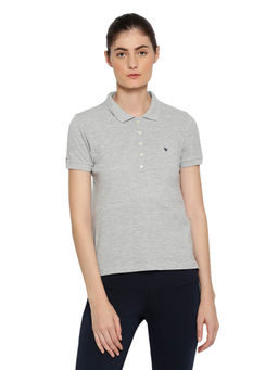 AM SWAN - Womens Cotton Solid Half Sleeve Polo T-Shirts Grey