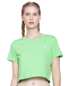 AM SWAN - Womens Cotton Printed Half Sleeve Crop T-Shirts Green