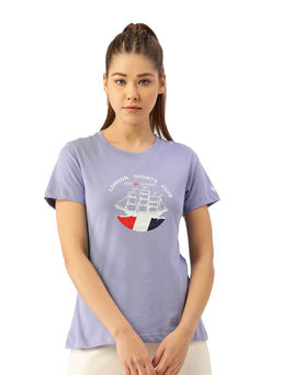 AM SWAN - Womens Cotton Printed Half Sleeve T-Shirts Lavender