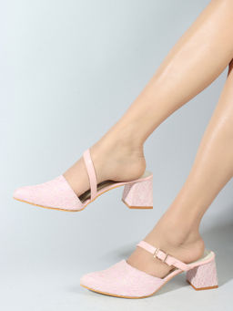 Iconics - Womens Fashionable Textured Pink Color Heel Mules