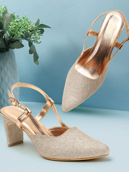 Iconics - Womens Fashionable Shimmery Rose Gold Color Backstrap Heel Mules