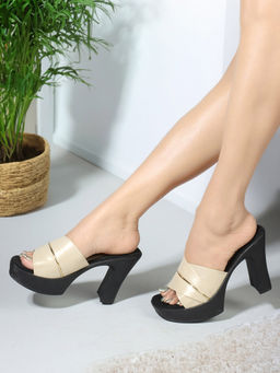 Iconics - Womens Slip On Gold Color Heel Sandals