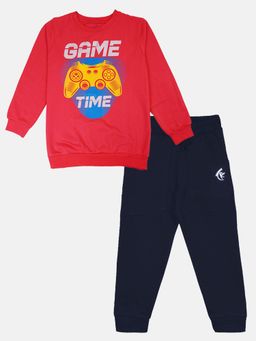 KiddoPanti - Boys Chest Print Round Neck Sweatshirt and Joggers (Set of 2)