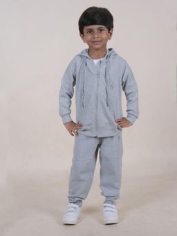 KiddoPanti - Solid Full Sleeve Zip Front Open Hooded Sweatshirt and Joggers (Set of 2)