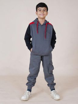 KiddoPanti - Boys Hooded Sweatshirt with Pocket and Cargo Joggers (Set of 2)