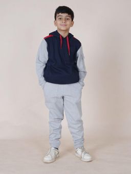KiddoPanti - Boys Hooded Sweatshirt with Pocket and Solid Joggers (Set of 2)