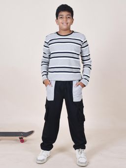 KiddoPanti - Boys Full Sleeve Striped Sweatshirt and Cargo Track Pant (Set of 2)