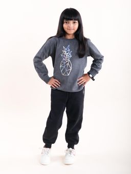 KiddoPanti - Girls Round Neck Sweatshirt with Print and Solid Joggers (Set of 2)