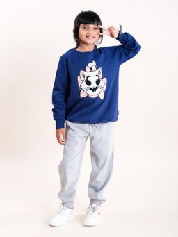 KiddoPanti - Girls Round Neck Sweatshirt with Applique and Solid Joggers (Set of 2)