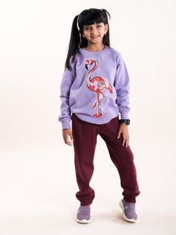 KiddoPanti - Girls Round Neck Sweatshirt with Applique and Solid Joggers (Set of 2)