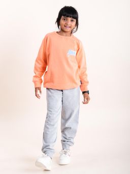 KiddoPanti - Girls Round Neck Sweatshirt with Applique and Solid Joggers (Set of 2)