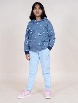 KiddoPanti - Girls Full Sleeves Flower Printed Hooded Sweatshirt and Joggers (Set of 2)