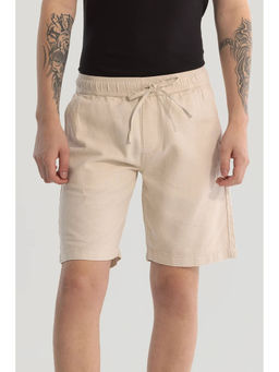 Snitch - Cream Solid Cotton Shorts